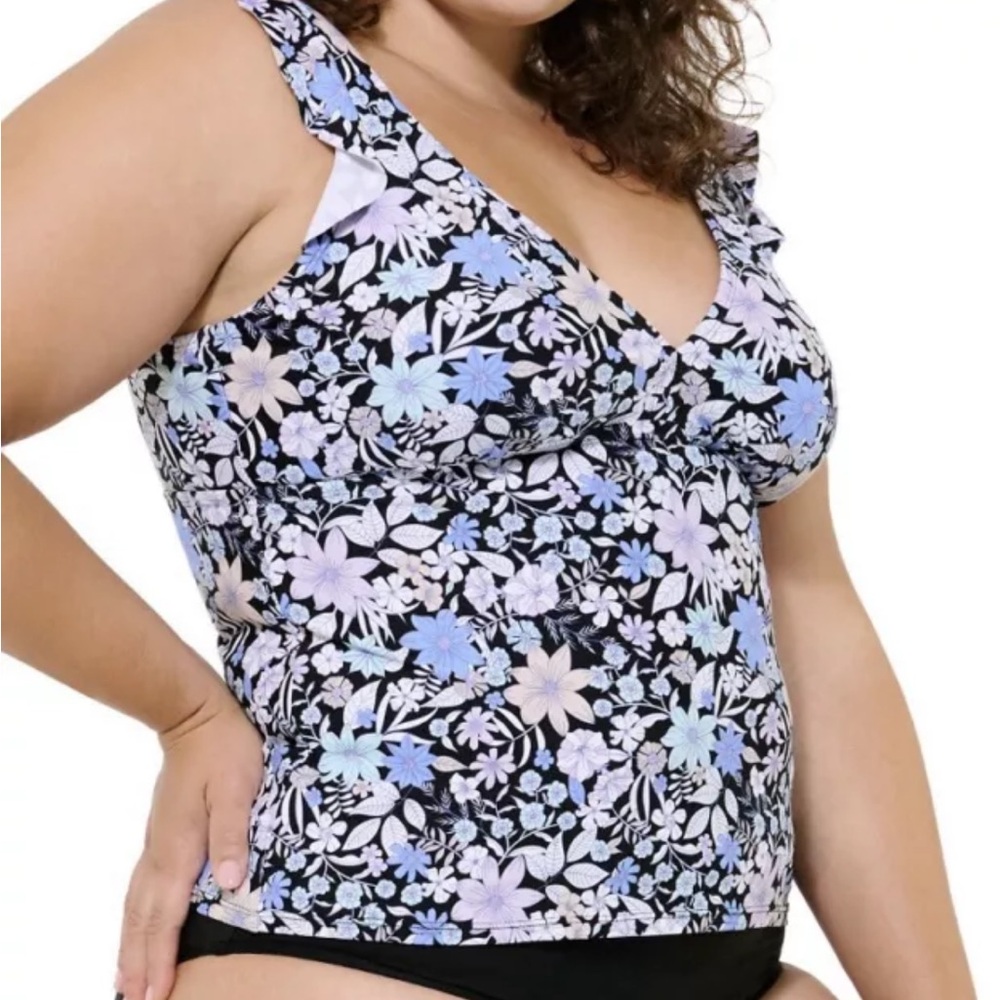 Plus Size Freshwater Desert Meadow Ruffled Strap Floral Tankini Top Sz 1X